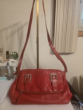 b. makowsky Red Leather Crossbody Bag with Silver Hardware